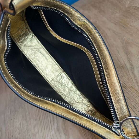 Behno New York Ina Mini Pouchette Metallic Gold Leather Shoulder Bag - Picture 6 of 10